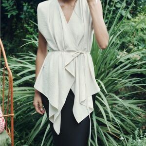 Elegant Flowy Cream Belted Vest